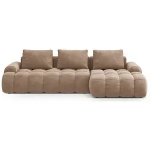 Canpé-lit d'angle droit 3 places avec coffre en velours beige foncé