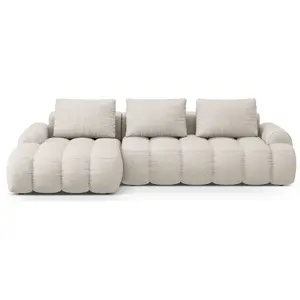 Canpé d'angle gauche 3 places avec coffre en tissu structurel beige
