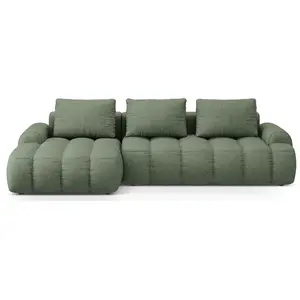 Canpé gauche 3 places avec coffre en tissu structurel vert olive foncé pas cher