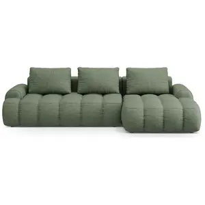 Canpé gauche 3 places avec coffre en tissu structurel vert olive foncé pas cher
