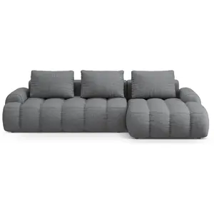 Canpé-lit d'angle droit 3 places avec coffre en tissu structurel gris