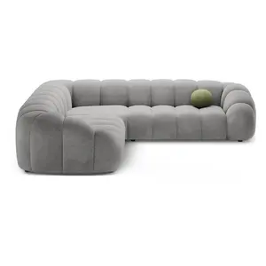 CXL by Christian Lacroix - Canapé d'angle en velours Lyna 5 Places gris - 282x282x72 cm OS pas cher