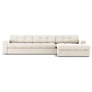 Canapé d'angle droit "Yohan" 4 places en velours beige clair pas cher