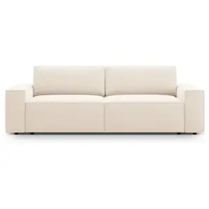 Canapé-lit avec coffre de rangement 3 places en velours beige clair pas cher