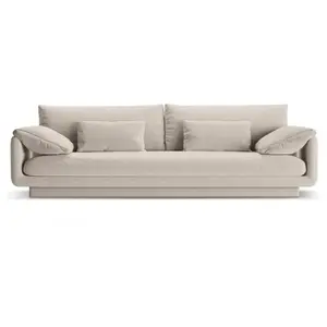 Canapé 4 places en tissu structurel beige clair pas cher