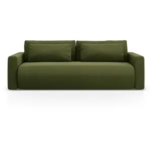 Canapé convertible avec coffre de rangement "Belfast" 3 places en velours vert armée pas cher