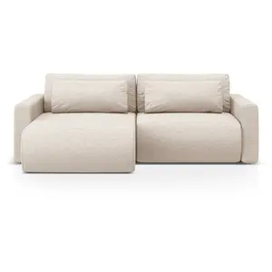 Canapé-lit réversible 3 places avec coffre en tissu structurel beige pas cher