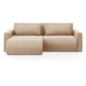 Canapé-lit réversible 3 places avec coffre en velours beige amande pas cher