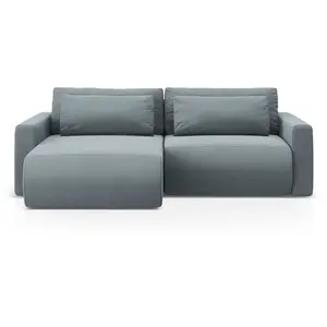 Canapé d'angle réversible 3 places avec coffre en velours bleu gris pas cher
