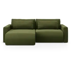 Canapé-lit réversible 3 places avec coffre en velours vert armée pas cher