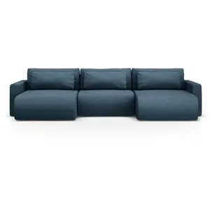 Canapé panoramique 4 places avec coffre en tissu structurel bleu pas cher