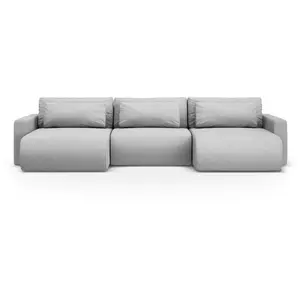 Canapé panoramique 4 places avec coffre tissu structurel gris clair pas cher