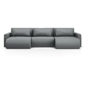 Canapé panoramique 4 places avec coffre en tissu structurel gris pas cher