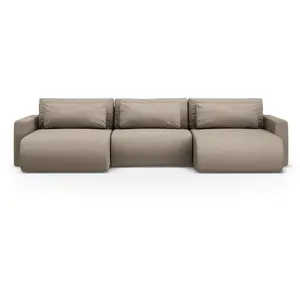 Canapé panoramique 4 places avec coffre tissu structurel beige foncé
