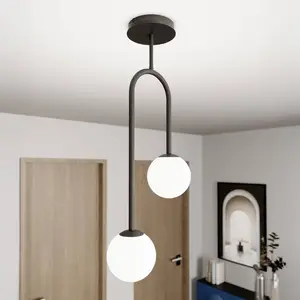 EMIBIG LIGHTING Plafonnier Atria, opale/noir, hauteur 76 cm, métal, à ... pas cher