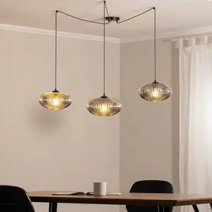 EMIBIG LIGHTING Suspension Origo, fumé, décentré, verre, 3 lampes pas cher