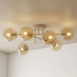 Emibig Plafonnier moderne beige et miel avec globes en verre 6xE14 10W ROMA pas cher