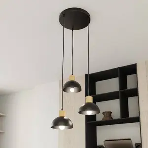 Comparateur de prix : EMIBIG LIGHTING Suspension Seco, Ø 30 cm, noir, métal/bois, 3 lampes