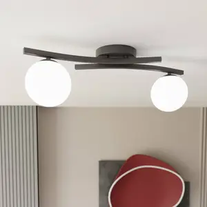 EMIBIG LIGHTING Plafonnier Opus, longueur 60 cm, opale/noir, verre, à ... pas cher