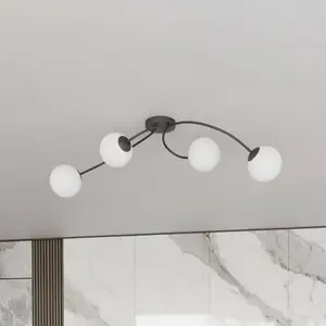 EMIBIG LIGHTING Plafonnier Vibra, opale/noir, longueur 110 cm, verre, ... pas cher