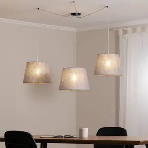 EMIBIG LIGHTING Suspension Ascot, gris, tissu, 3 lampes, décentré pas cher