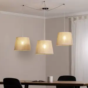 EMIBIG LIGHTING Suspension Ascot, beige, tissu, 3 lampes, décentrée pas cher
