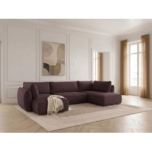 Canapé d'angle panoramique convertible ESMEE tissu chenille violet angle gauche BOBOCHIC 5 places pas cher