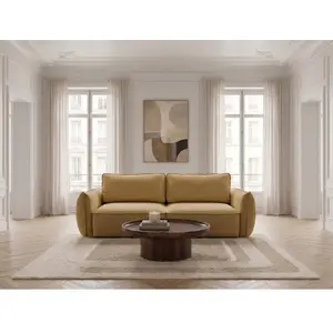 Canapé droit convertible 3 places ESMEE tissu chenille jaune BOBOCHIC 3 places pas cher