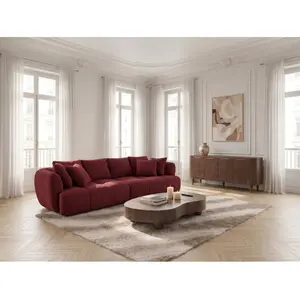 Canap © droit convertible double avance-recule ©lectrique AUDE tissu bouclette rouge BOBOCHIC 3 places pas cher