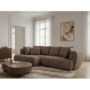 Canapé d'angle convertible avance-recule électrique AUDE tissu bouclette marron angle gauche BOBOCHIC 3 places pas cher