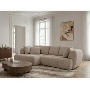 Canapé d'angle convertible avance-recule électrique AUDE tissu bouclette beige  angle gauche BOBOCHIC pas cher