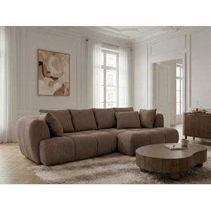 Canapé d'angle convertible avance-recule électrique AUDE tissu bouclette marron  angle droit BOBOCHIC 3 places pas cher