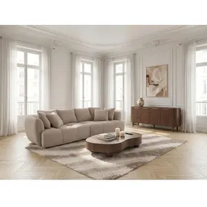 Canapé droit convertible double avance-recule électrique AUDE tissu bouclette beige   BOBOCHIC 3 places pas cher
