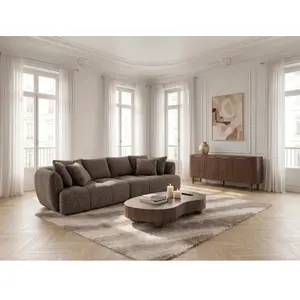 Canap © droit convertible double avance-recule  ©lectrique AUDE tissu bouclette marron   BOBOCHIC 3 places pas cher