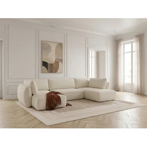 Canapé d'angle panoramique convertible ESMEE tissu chenille blanc  angle gauche BOBOCHIC 5 places pas cher
