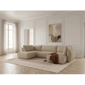 Canapé d'angle panoramique convertible ESMEE tissu chenille beige  angle droit BOBOCHIC 5 places pas cher