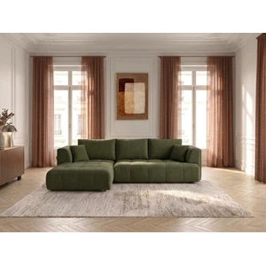 Canapé d'angle convertible avance-recule électrique CLOVIS tissu lisse vert  angle gauche BOBOCHIC 3 places pas cher