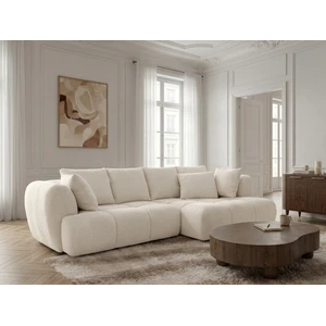 Canapé d'angle convertible avance-recule électrique AUDE tissu bouclette blanc  angle droit BOBOCHIC 3 places pas cher