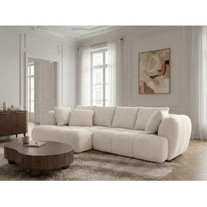 Canapé d'angle convertible avance-recule électrique AUDE tissu bouclette blanc  angle gauche BOBOCHIC 3 places pas cher