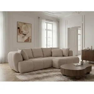 Canapé d'angle convertible avance-recule électrique AUDE tissu bouclette beige  angle droit BOBOCHIC pas cher
