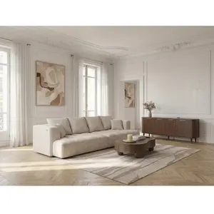 Canapé droit convertible double avance-recule électrique CLOVIS tissu lisse beige   BOBOCHIC 3 places pas cher