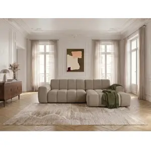 Canapé d'angle convertible électrique avance-recule THEO tissu chenille taupe  angle droit BOBOCHIC 3 places pas cher