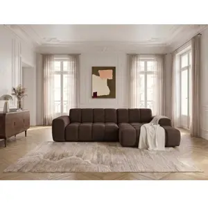 Canapé d'angle convertible électrique avance-recule THEO tissu chenille marron  angle droit BOBOCHIC 3 places pas cher