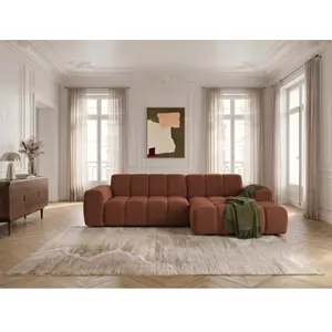 Canapé d'angle convertible électrique avance-recule THEO tissu chenille orange  angle droit BOBOCHIC 3 places pas cher