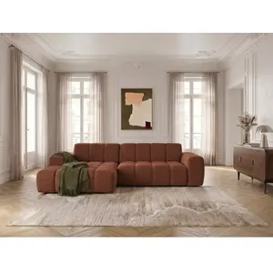 Canapé d'angle convertible électrique avance-recule THEO tissu chenille orange  angle gauche BOBOCHIC 3 places pas cher