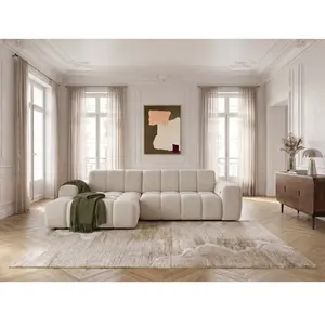 Canapé d'angle convertible électrique avance-recule THEO tissu chenille beige angle gauche BOBOCHIC 3 places pas cher
