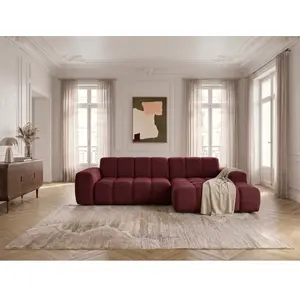 Canapé d'angle convertible électrique avance-recule THEO tissu chenille rouge angle droit BOBOCHIC 3 places pas cher
