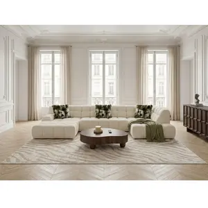 Canap © panoramique avance-recule ©lectrique ANDRE tissu textur © blanc angle droit BOBOCHIC 4 places pas cher