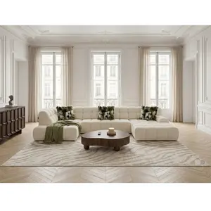 Canap © panoramique avance-recule ©lectrique ANDRE tissu textur © blanc angle gauche BOBOCHIC 4 places pas cher