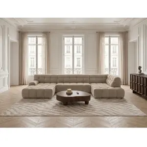 Canapé panoramique avance-recule électrique ANDRE tissu texturé beige angle droit BOBOCHIC 4 places pas cher